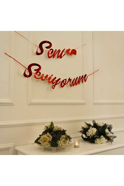 Organizasyon Pazarı Κόκκινο Χρώμα I Love You Στολίδι τοίχου με χειρόγραφο πανό