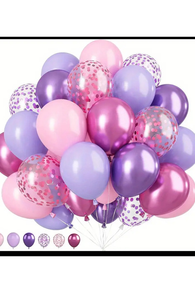Çemrek Süs Parti Pembe Mor Lila Şeffaf Pullu Balon Demeti 25 li