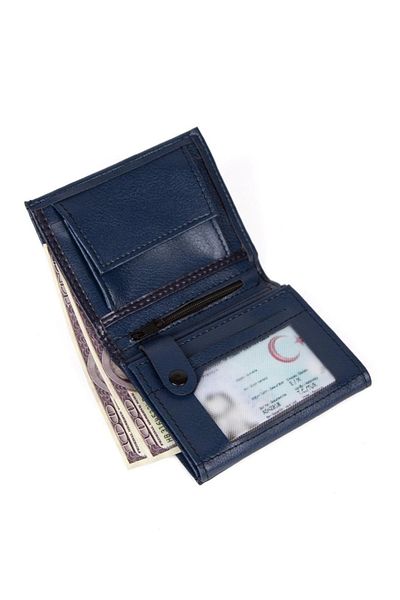 tuldar Men's Navy Blue Leather Coin Compartment Card Holder Wallet (10X12Cm) Tul515