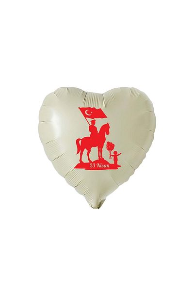 Organizasyon Pazarı 18 Inch Retro White (Cream) Color Ataturk and April 23 Themed Heart Foil Balloon