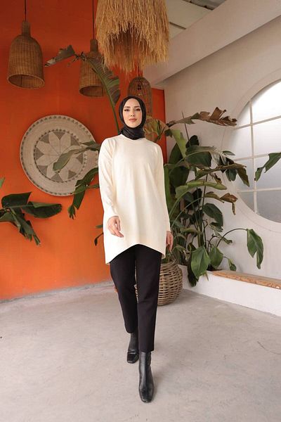 Nefise Cold Key Orversize Crew Neck Tunic