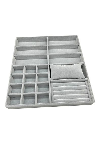 MeGass Dekor Domestic Production Astana Model Suede Fabric Gray Color 38 cm / 35 cm Jewelry Display Drawer Stand
