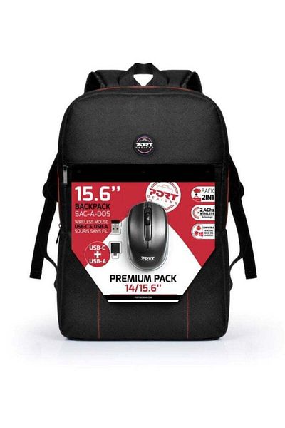 PORT DESIGNS Premium 14/15.6″ Laptop Backpack with Wireless Mouse, Black