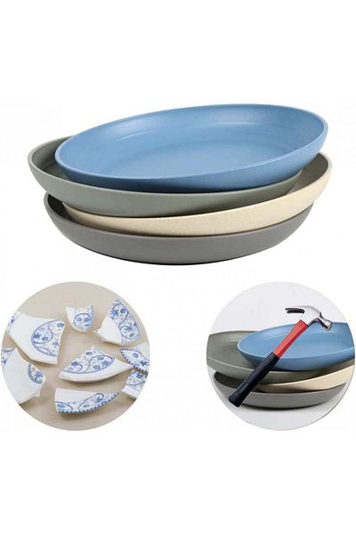 Generic Set of 4 round plates Generic, plastic, multicolor, 22 cm
