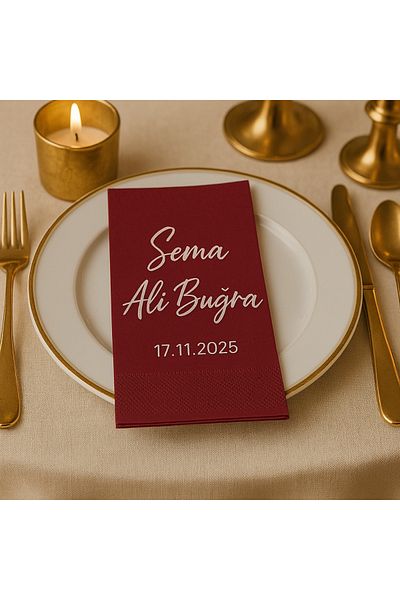 Karter İnovasyon 25Pcs Burgundy Promise Napkin, Luxury Promise Decor, Wedding Engagement Ornament