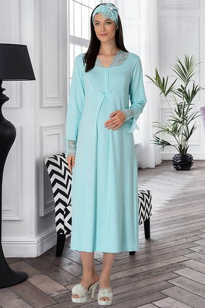 Mecit Pijama ثوب نوم للحوامل بأكمام طويلة 70% قطن، 25% فيسكوز، 5% ليكرا