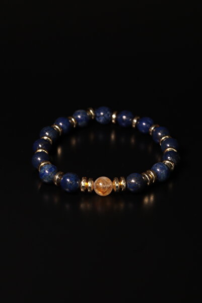 CessNova Sertifikalı %100 Orijinal Lapis Lazuli, Sitrin ve Altın Hematit 8mm Doğal Taş Bileklik