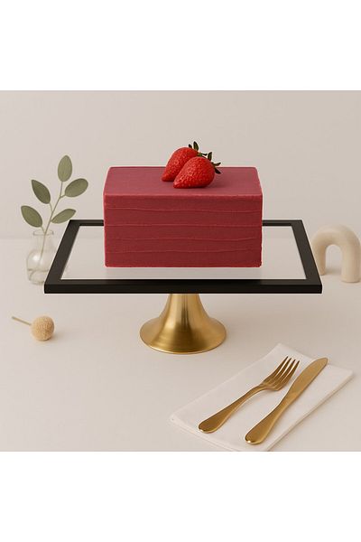 Fiyakalı Ürünler Atölyesi Black Rectangular Cake Stand - Cake and Cookie Presentation Stand, Dowry, Gift and Cake Plate