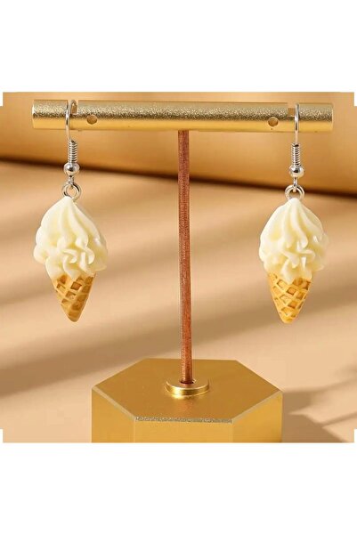 Tudivanyu Aksesuar Vanilla Cornet Ice Cream Earrings