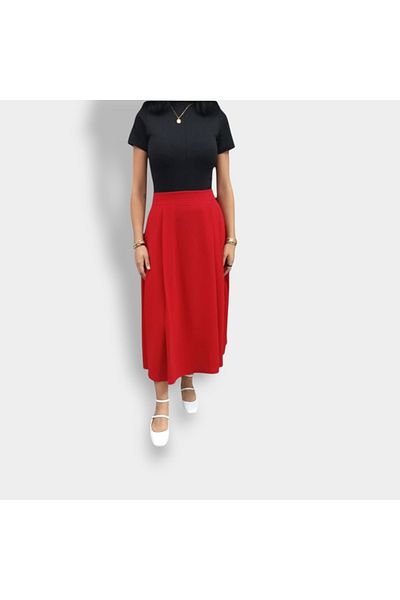 Dirhem Red Pleated Long Skirt