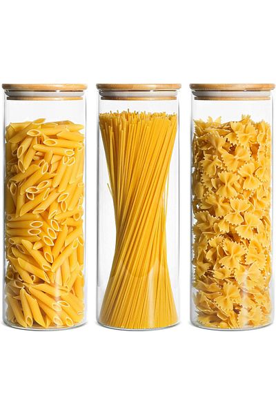 Home Zone Set of 3, 2L Airtight Storage Jars with Lid, Storage Jars for Food, Spaghetti and Cereals