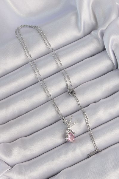 Skygo 316L Steel Chain Silver Color Pink Zircon Stone Fairy Necklace - Tj-Bko9176