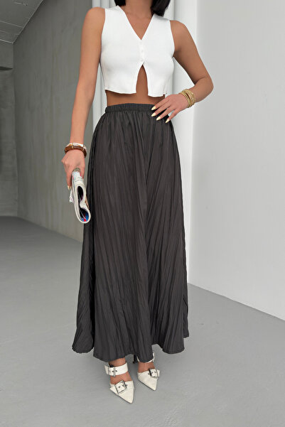 Bipantolon Women's Anthracite Crush Effect Long Flared Skirt