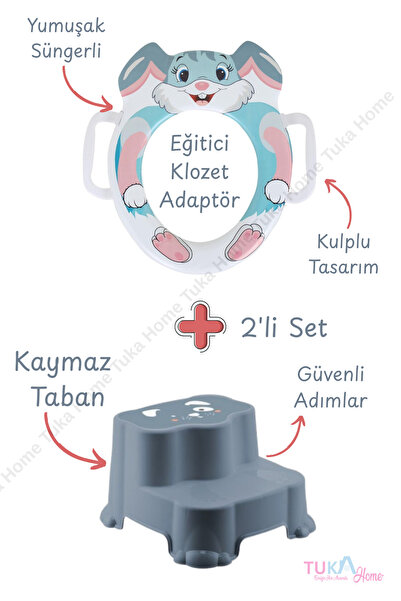 Tuka Home Çocuk Bebek Klozet Adaptörü Süngerli Yumuşak Tavşan Desenli ve Katl...