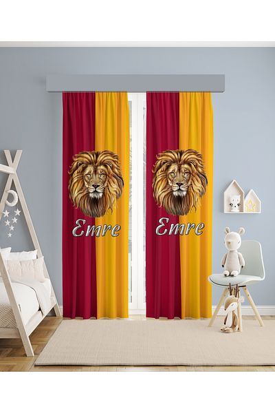 MEKTA HOME BABY AND KIDS ROOM Lion Patterned 2 Wing Background Curtain