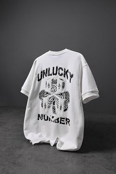 Slatra Ανδρικό μπλουζάκι με ανάγλυφο λευκό Unlucky Oversize