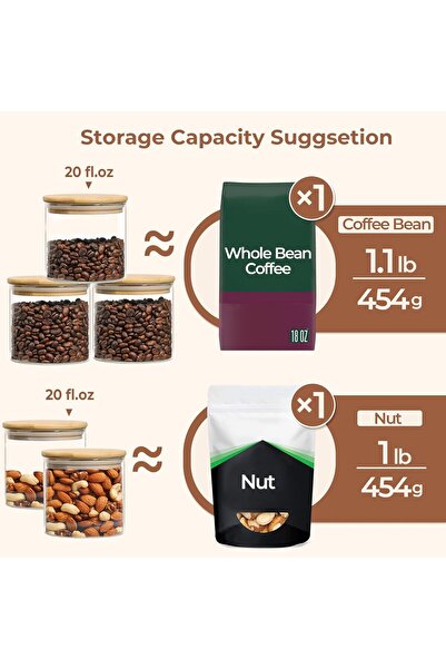 Home Zone Set of 6, 600 ml Round Storage Jars with Lids for Spice, Coffee Jar, Tea and Sugar Container