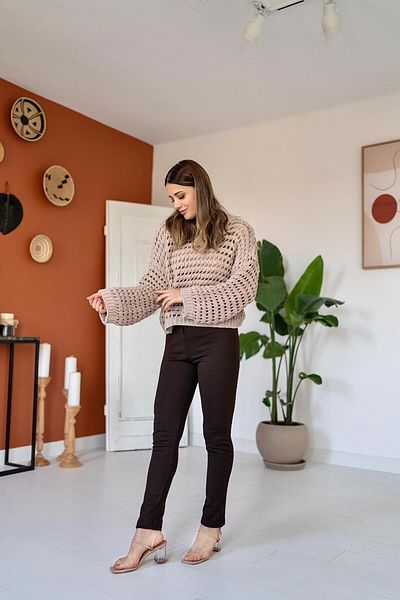 Elbee Fashion Woman Ажурен трикотажен пуловер