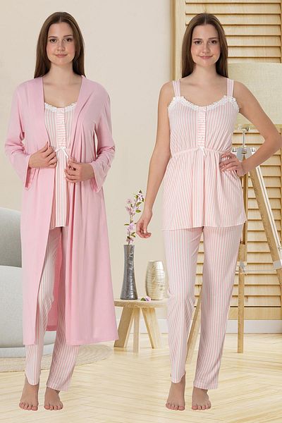 lohusahamile Pink Strappy Maternity Pajamas and Dressing Gown Set