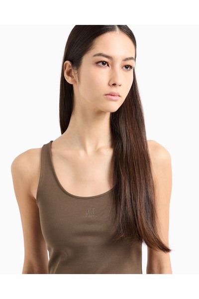 Armani Exchange Women's Toilet Fabric Ax Logo Embroidered Brown T-Shirt