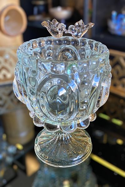 LEMİ DEKORASYON Bird Detailed Water Green Glass Candy Bowl-Ice Cream Bowl