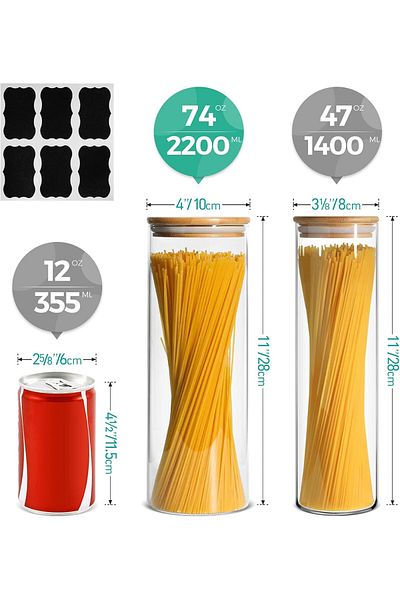Home Zone Set of 3, 2L Airtight Storage Jars with Lid, Storage Jars for Food, Spaghetti and Cereals