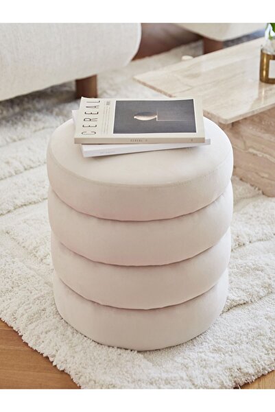 Mobilya Stant Most Twister Puf 01 Kırık Beyaz Beyaz Kadife Kumaş (Evinize Tes...