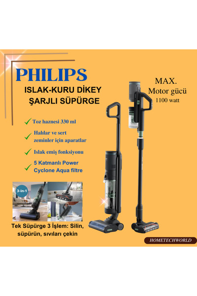 Philips Tek Süpürge ,3 işlem Silin,Süpürün ,çekin.. Aqua Trio Kablosuz Islak&...