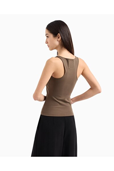 Armani Exchange Women's Toilet Fabric Ax Logo Embroidered Brown T-Shirt