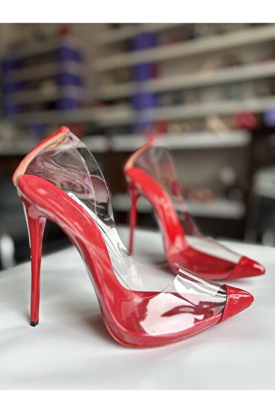 HAYYSHOES Şeffaf Kırmızı Rugan Gizli Platformlu Stiletto Yüksek Topuklu Ayakkabı