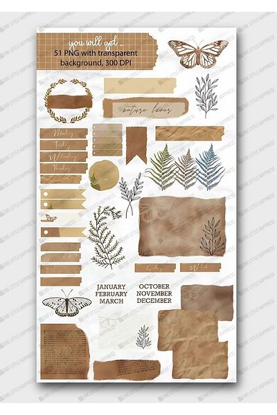 One Little Happiness Vintage Sticker Set Suitable for Planner Agenda Bullet Journal