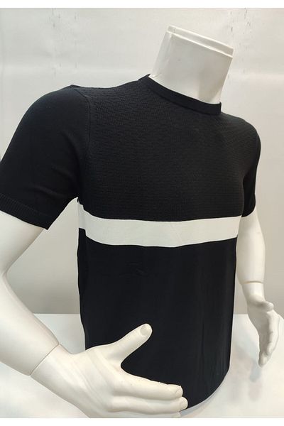 ADVANTE Güngüoğlu New Season Round Collar Men's Knitwear T-Shirt with Stripes on the Front