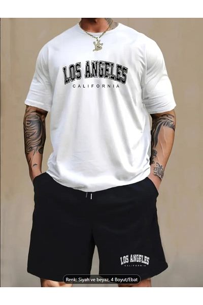 Derays Los Angeles Printed Summer Men's Double Shorts Set