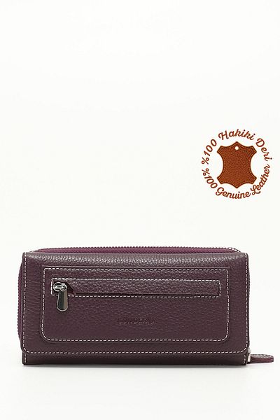 GÖNDERİ(R) Women's Plum Anthracite Horizontal Genuine Leather Wallet