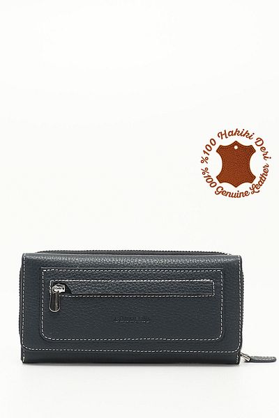 GÖNDERİ(R) Women's Navy Blue Anthracite Horizontal Genuine Leather Wallet