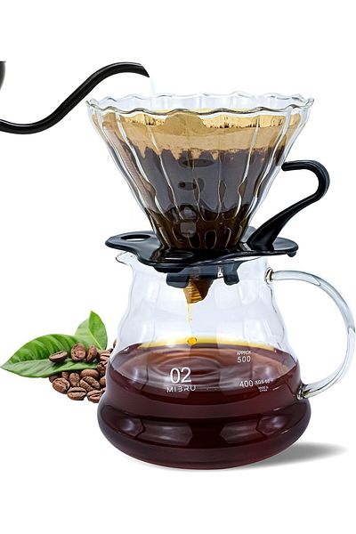 MIBRU V60 Pour Over Premium Coffee Set Of 2 Includes Coffee Server 02 Coffee Dripper 02, Barista Tools