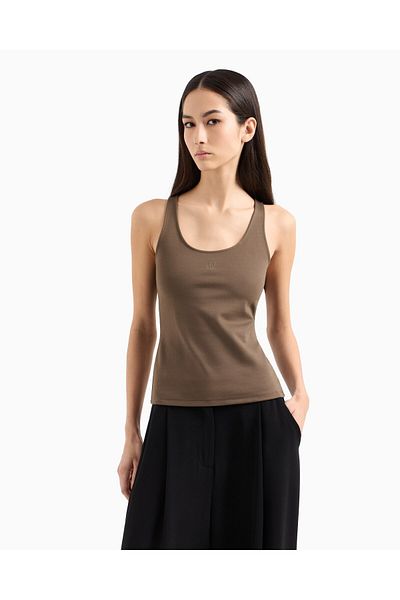 Armani Exchange Γυναικείο ύφασμα τουαλέτας AX Κεντημένο καφέ T-shirt με λογότυπο