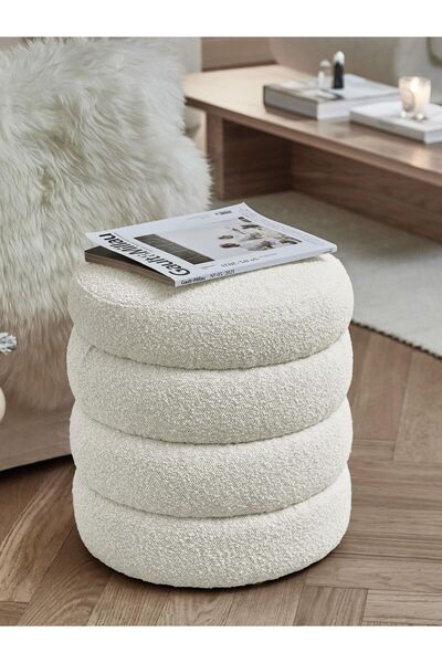 Mobilya Stant Most Twister Puf 01 Beyaz Bukle Kumaş (Evinize Teslim)