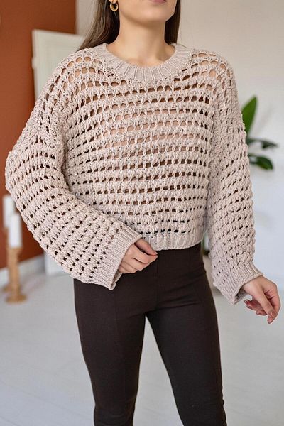 Elbee Fashion Woman Ажурен трикотажен пуловер