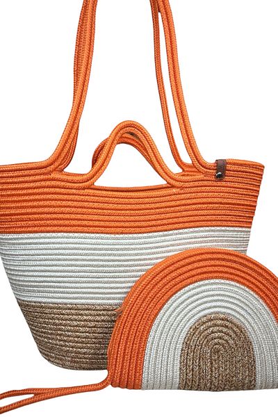 MaVaux Τσάντα και τσάντα ώμου με διπλό φερμουάρ Lumos Wicker Look