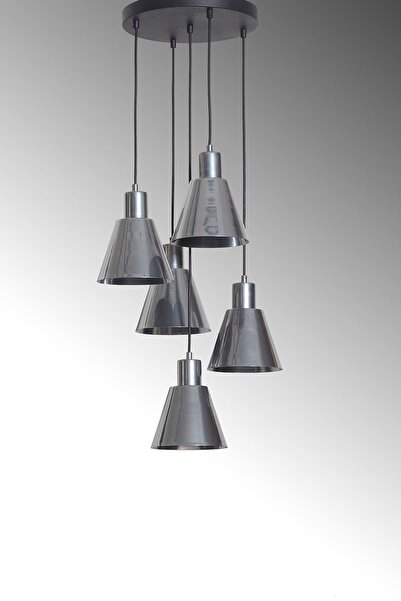 Luzarana Alfa 5 Li Krom-Siyah Metal Gövde Tasarım Lüx Sarkıt Avize