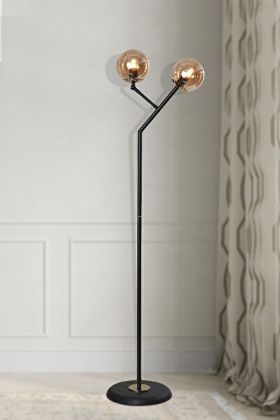 Luzarana Comet Siyah-Gold Metal Gövde Bal Camlı Mafsallı Tasarım Lüx Yerden Aydınlatma Lambader