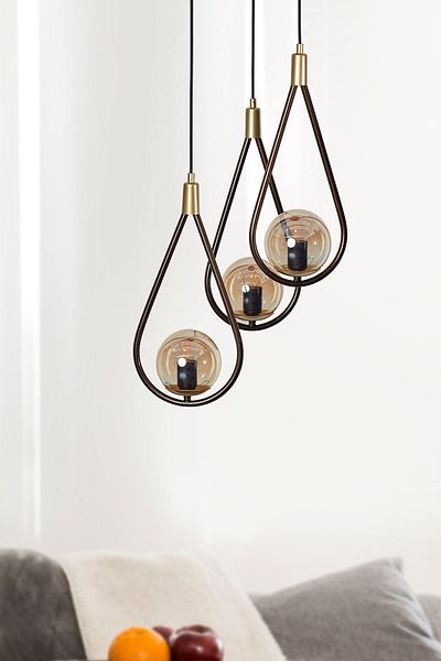 Luzarana Siena 3-Piece Yellow-Tumbled Metal Body - Lux Chandelier with Honey Colored Glass