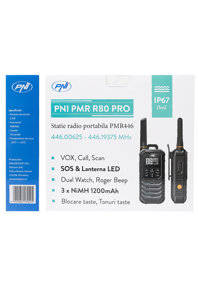 PNI Post de radio portabil PNI PMR R80 PRO, set 2 bucati, 0.5W, 16 canale