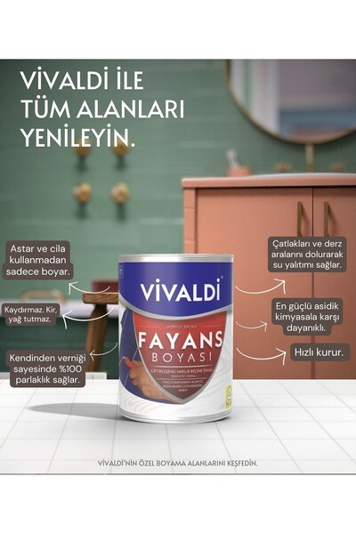 Vivaldi Fayans Boyası Seti Sıvı Cam Ve Uygulama Seti Tezgah,mermer,banyo,mutfak Boyama Seti Avokado 1 Lt