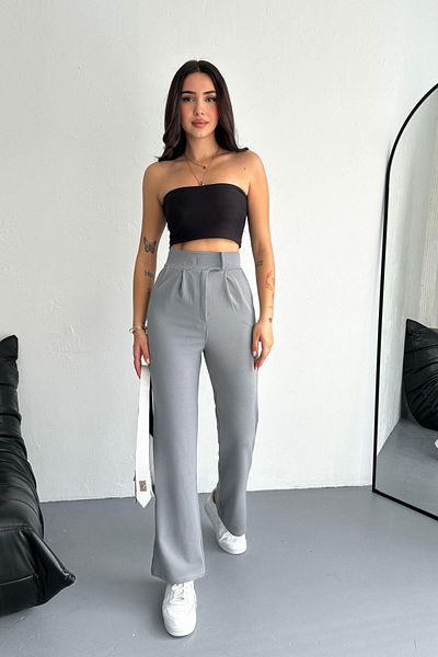 Polo State Women's Gray High Waist Pleated Fabric Pants