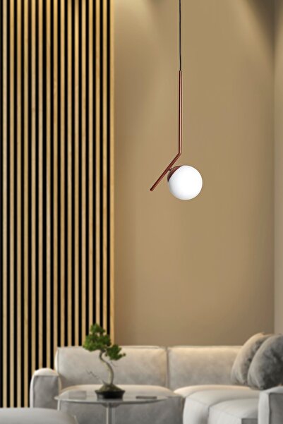 Luzarana Elit Tekli Bakır Siyah Metal Gövde Beyaz Camlı Tasarım Lüx Sarkıt Avize