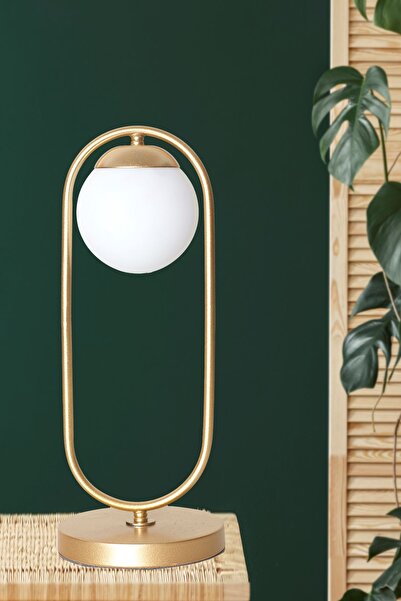 Luzarana Zenga Sarı Metal Gövde Beyaz Camlı Tasarım Lüx Masa Lambası