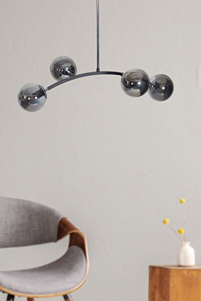 Luzarana Vidi 4 Lü Siyah-Krom Metal Gövde Füme Camlı Tasarım Lüx Avize