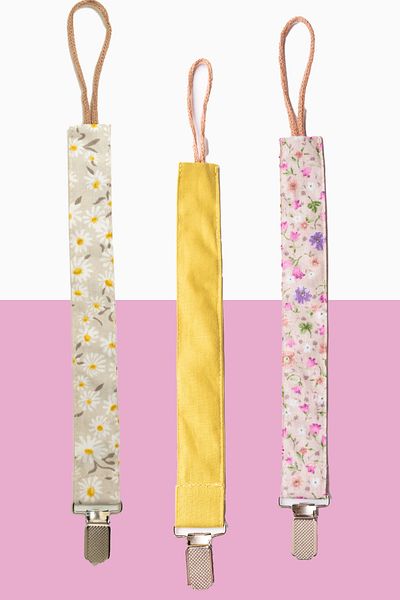 MyVera 3-Piece Daisy Mustard Spring Flower Mink Pacifier Chain Set - 100% Cotton Fabric